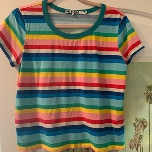 Pam & Gela rainbow stripe crew tee